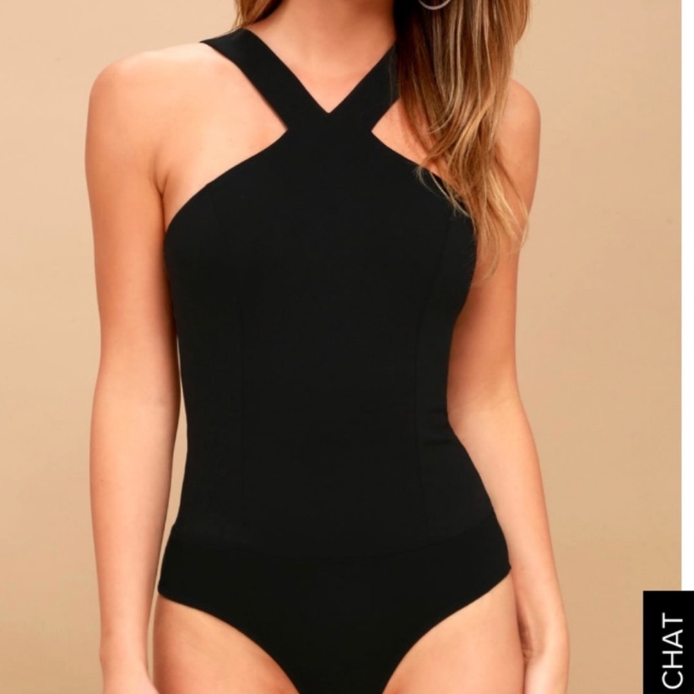 Lulu's Black Cross-Neck Bodysuit